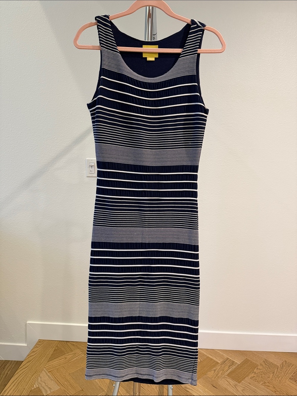 Maeve Navy and White Striped Sleeveless Midi Dress